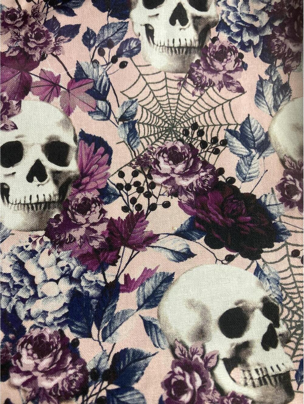 Skull Floral in pink lavender colors 45” cotton fabric by 1/2 yard